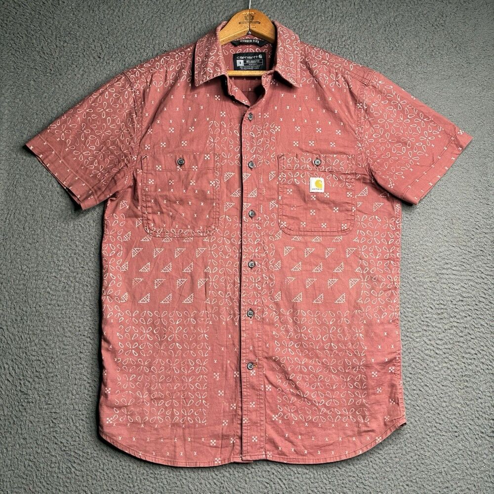 Carhartt Shirt Mens Small Red Bandana Paisley Rugged Flex Button Up 106403 RA4